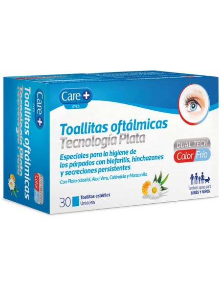 Care+ Toallitas Oftálmicas Estéril Plata, 30 Unidades