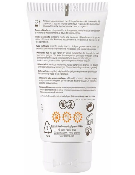 A-Derma Crema Fotoprotectora Matificante Spf50 Para Pieles Grasas 40Ml
