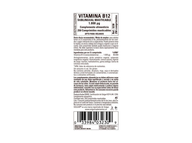 Solgar Vitamina B12 1000Mcg 250 Comprimidos...