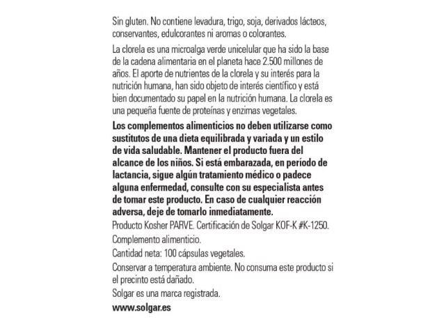 Solgar Clorela 520 mg 100 cápsulas vegetales