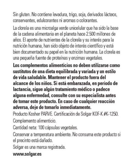 Solgar Clorela 520 mg 100 cápsulas vegetales