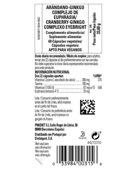 Solgar Arándano-Ginkgo complejo de Euphrasia 60 cápsulas vegetales