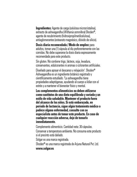 Solgar Ashwagandha Shoden 30 Cápsulas