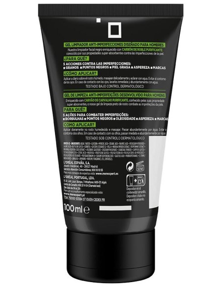 Men Expert Pure Charcoal Gel Limpiador Purificante 100 Ml