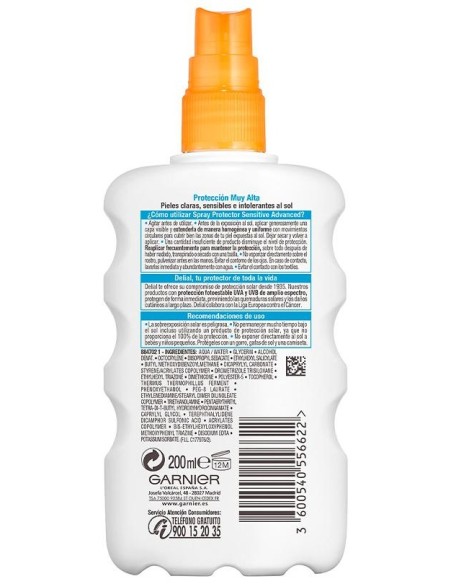 Garnier Sensitive Advanced Vaporizador Fps50+ 200Ml