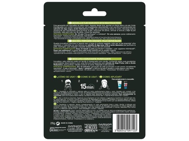 Pure Charcoal Black Mask Tissu Detox Effect 28 Gr
