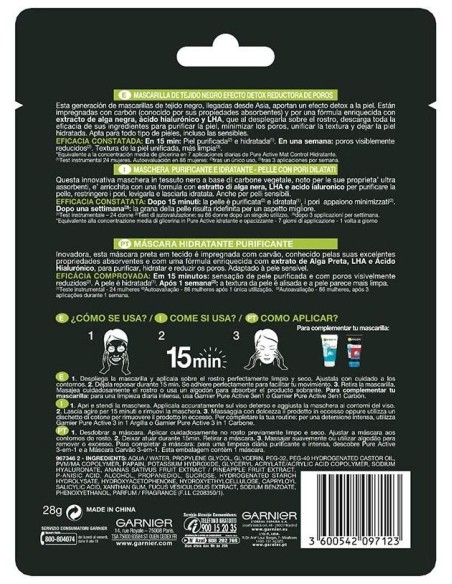 Pure Charcoal Black Mask Tissu Detox Effect 28 Gr