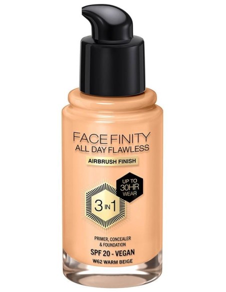 Facefinity All Day Flawless 3 In 1 Foundation W62-Warm Beige 30 Ml