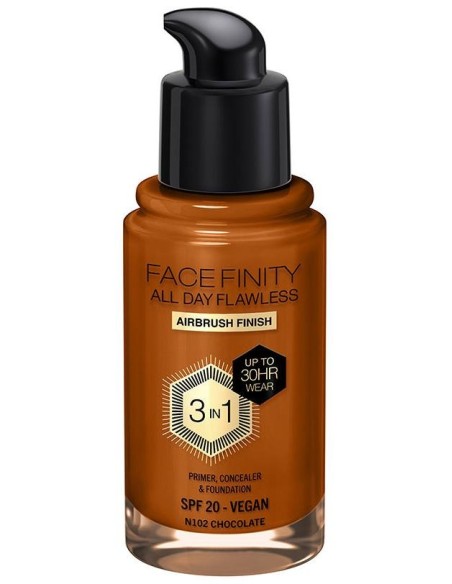 Facefinity All Day Flawless 3 In 1 Foundation N102-Chocolate 30 Ml