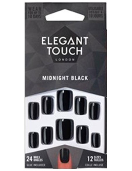 Elegant Touch Core Colour Nails With Glue Squoval Midnight Black 24Uds