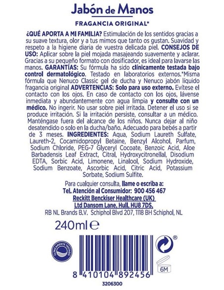 Nenuco Classic Jabón De Manos Fragancia Original 240Ml