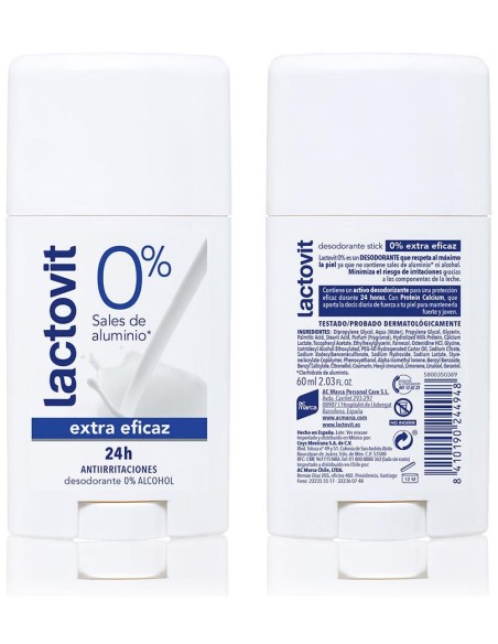 Lactovit Original Extra Eficaz 0% Deodorant Stick, Desodorantes Lactovit - Perfumes Club