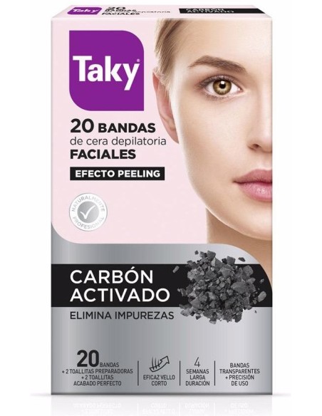 Taky Carbon Activado Bandas Cera Faciales Depilatorias 20Uds