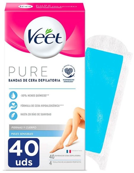 Veet Pure Bandas De Cera Depilatoria Piernas Y Cuerpo Piel Sensible 40Uds