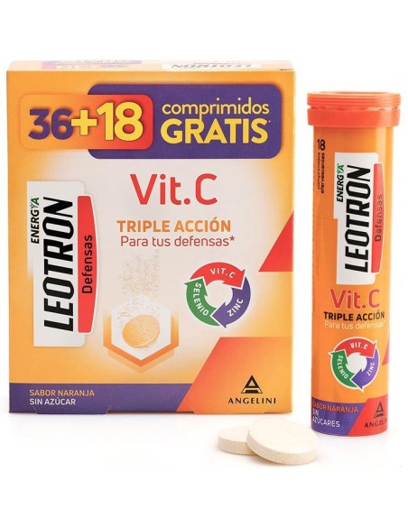 Vitamina C Triple Acción Comprimidos Efervescentes 36 + 18 De Regalo Naranja 54 U