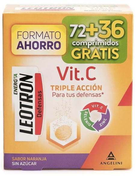 Vitamina C Triple Acción Comprimidos Efervescentes 72 + 36 De Regalo Naranja 54 U