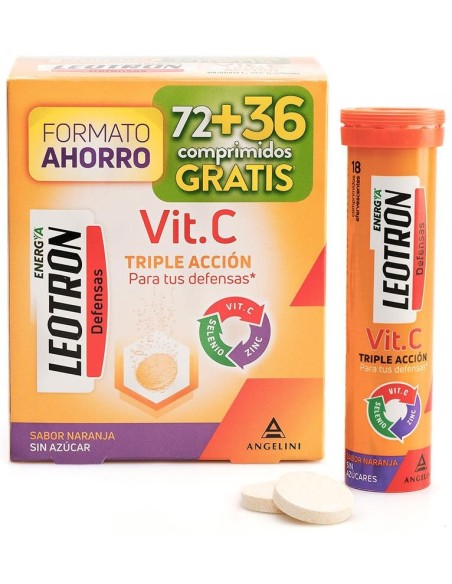 Vitamina C Triple Acción Comprimidos Efervescentes 72 + 36 De Regalo Naranja 54 U