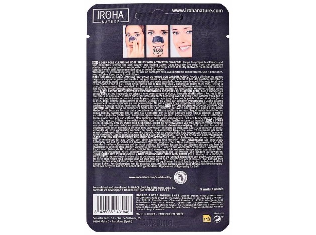 Iroha Nature Tiras Nariz Puntos Negros Carbón 5Uds