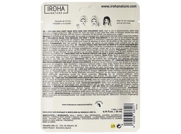 Iroha Nature Mascarilla Facial Tisú Antiedad...