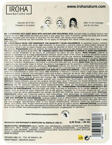 Iroha Nature Mascarilla Facial Tisú Hidratante Aguacate 20Ml