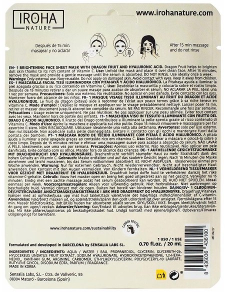 Iroha Nature Mascarilla Facial Tisú Iluminadora Pitahaya 20Ml