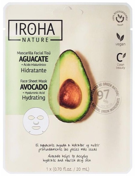 Iroha Nature Mascarilla Facial Tisú Hidratante Aguacate 20Ml