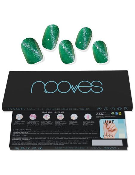Láminas De Uñas De Gel Jade Glass Premium Glam Cat Eye Verde 20 U