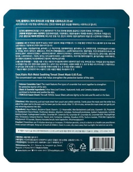 Klairs Rich Moist Soothing Tencel Sheet Mask 1Ud