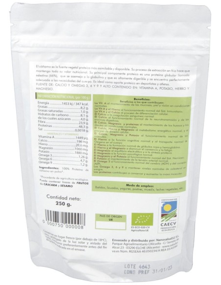 Proteina De Cañamo 250Gr. Bio