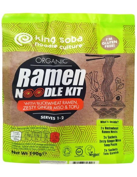 King Soba Organic Noodles Ramen Kit Trigo Sarraceno 190G