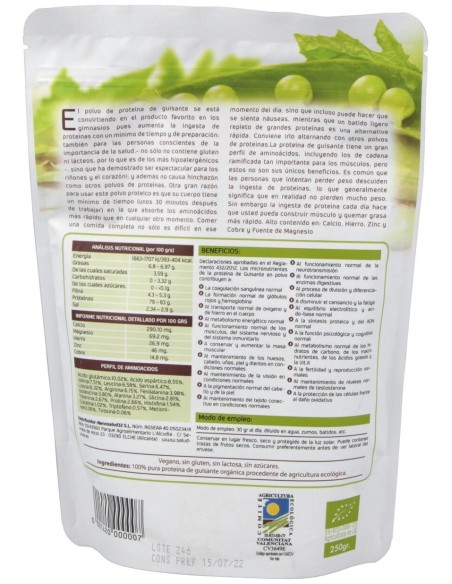 Proteina De Guisante 80% 250Gr. Bio Sg S/A Vegan