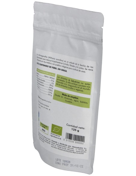 Ashwagandha En Polvo 125Gr. Bio Sg S/A Vegan
