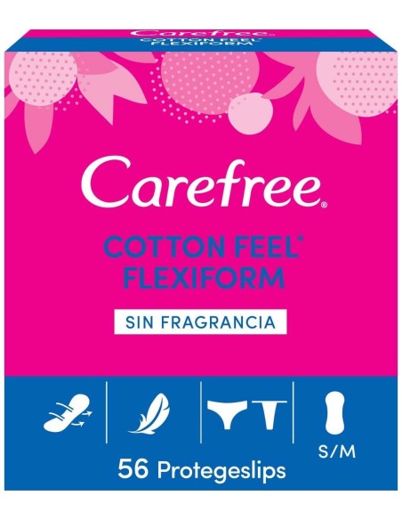 Carefree Algodón Normales - Protegeslips Transpirable Sin Perfume, Flexible Y Ultrafino 56 U