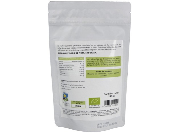 Ashwagandha En Polvo 125Gr. Bio Sg S/A Vegan