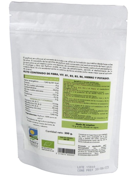Psyllium En Polvo 200Gr. Bio Sg S/A Vegan