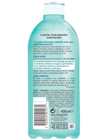 Aftersun Hidratante Leche Calmante Aloe Vera 400 Ml