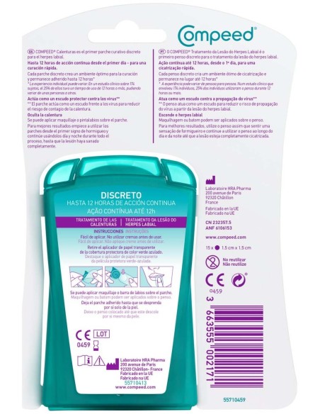 Compeed Tratamiento Calenturas - Herpes Labial Discreto 15Uds