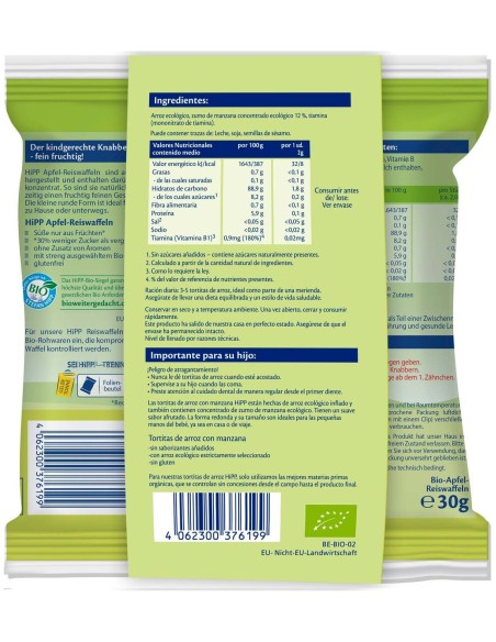 Tortitas De Arroz Con Manzana 8 Mese 30Gr. Bio Sg