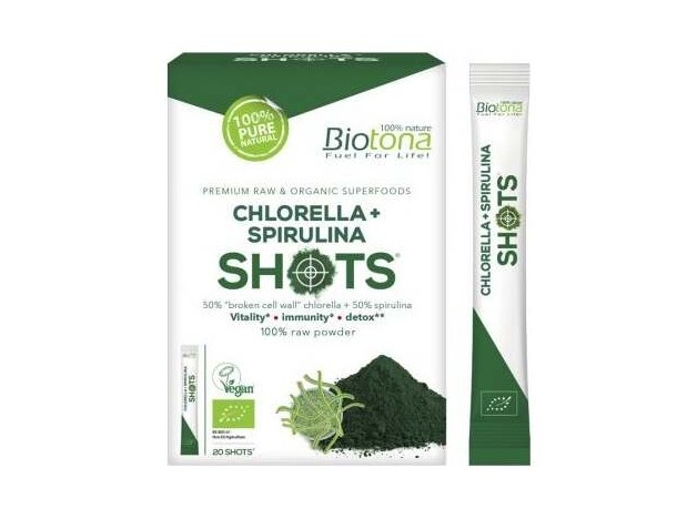 Chlorella+Espirulina Raw 20Shots. Bio Sg Vegan