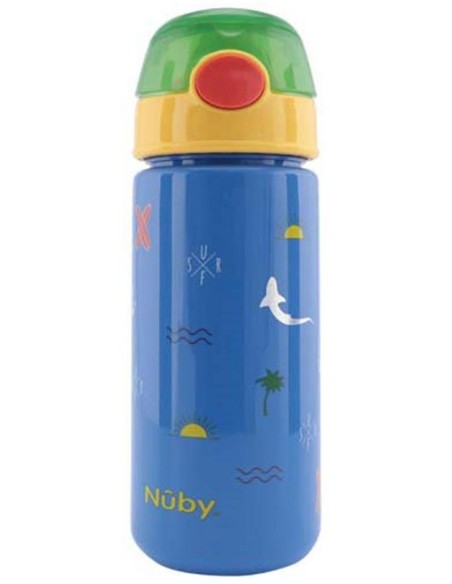 Nuby Taza Con Botón Y Pajita Blanda Surf Azul 540Ml 1Ud