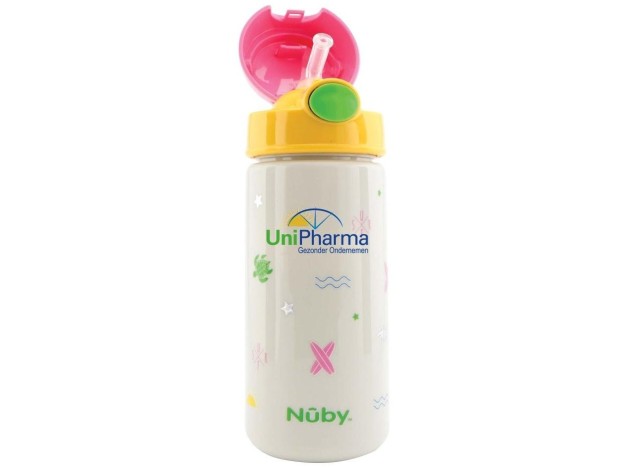 Nuby Taza Con Botón Y Pajita Blanda Surf Rosa...