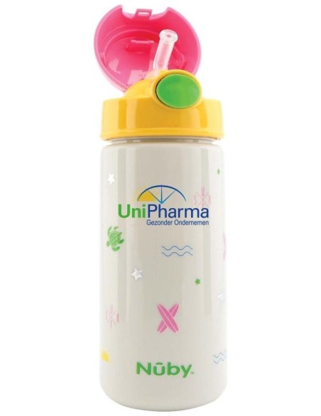 Nuby Taza Con Botón Y Pajita Blanda Surf Rosa 540Ml 1Ud
