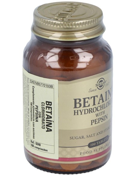 Solgar Betaina Clorhidrato Con Pepsina 100 Comprimidos