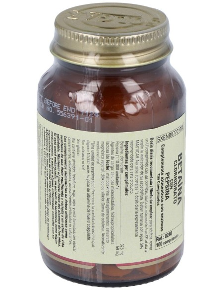 Solgar Betaina Clorhidrato Con Pepsina 100 Comprimidos