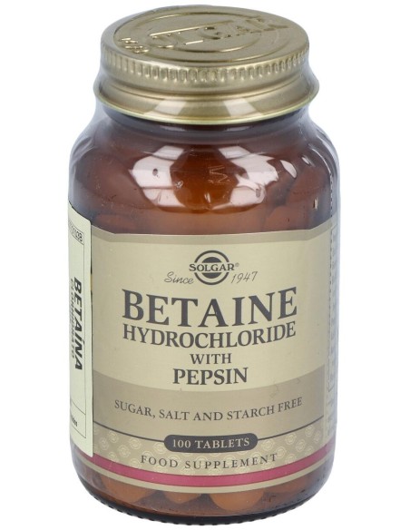 Solgar Betaina Clorhidrato Con Pepsina 100 Comprimidos