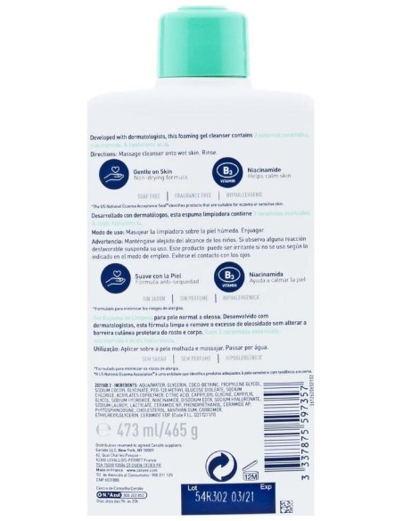 Cerave Gel Limpiador Espumoso, 473 Ml