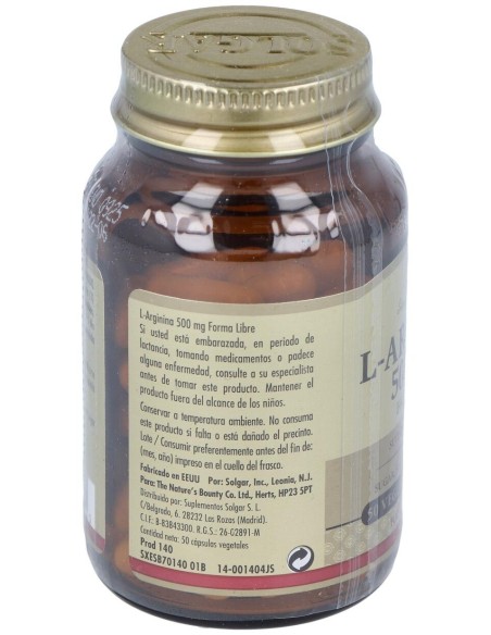 L-Arginina 500 Mg 50 Cápsulas Vegetales