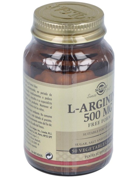L-Arginina 500 Mg 50 Cápsulas Vegetales