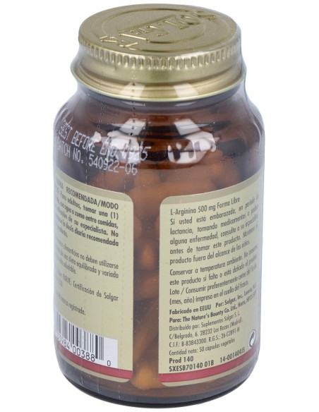 L-Arginina 500 Mg 50 Cápsulas Vegetales