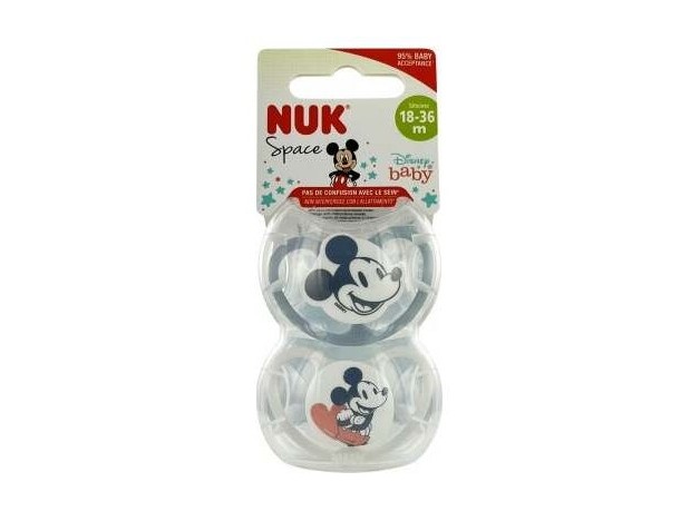Chupete Space Mickey Gris 18-36 Silicona 2Ud.